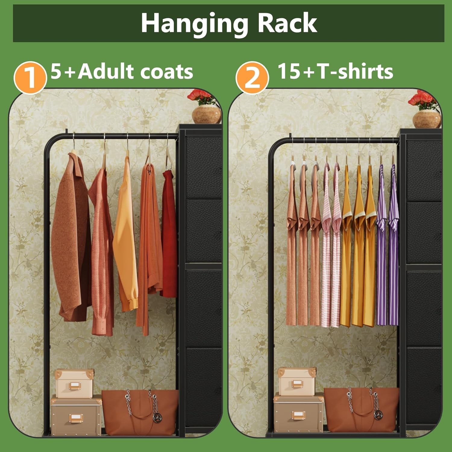 Dresser with Hanging Rack, 4 Drawers Small Dresser for Bedroom, Reversable Fabric Kids Dresser for Closet with Clothes Rack, Tall Chest of Drawers, Sturdy Frame, Black, 44''H-4