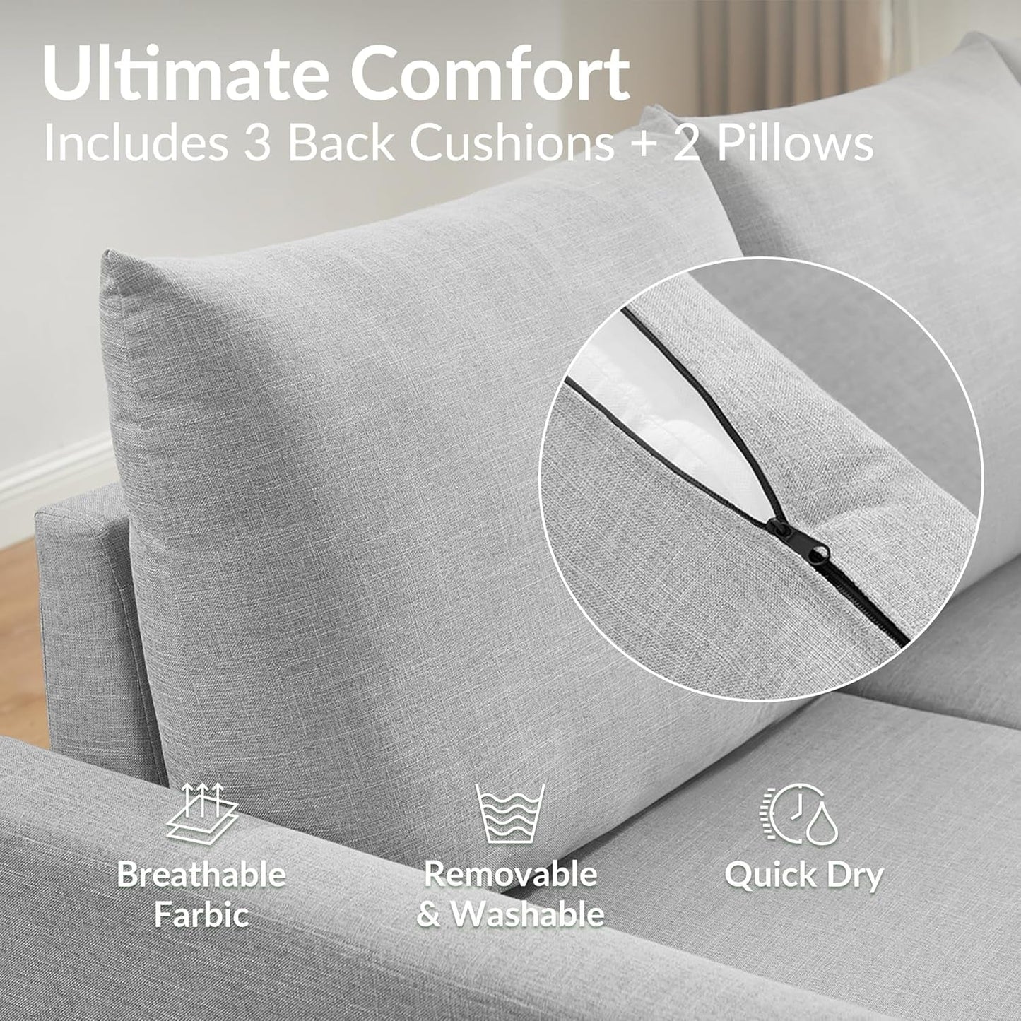 Convertible Sectional Sofa Grey, USB, Storage-1