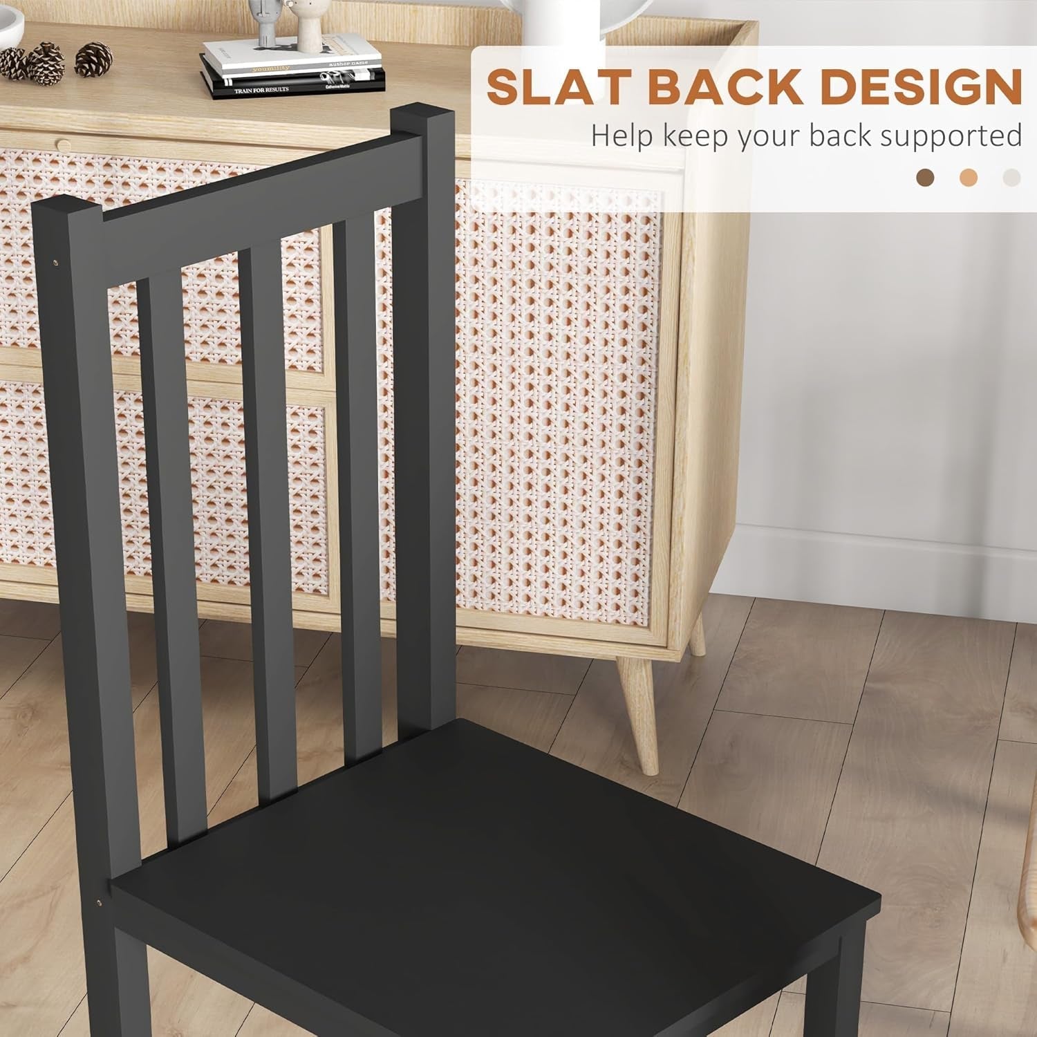 Dining Chairs, Set of 4 Farmhouse Kitchen & Dining Room Chairs with Slat Back, Pine Wood Seating for Living Room and Dining Room, Black-3