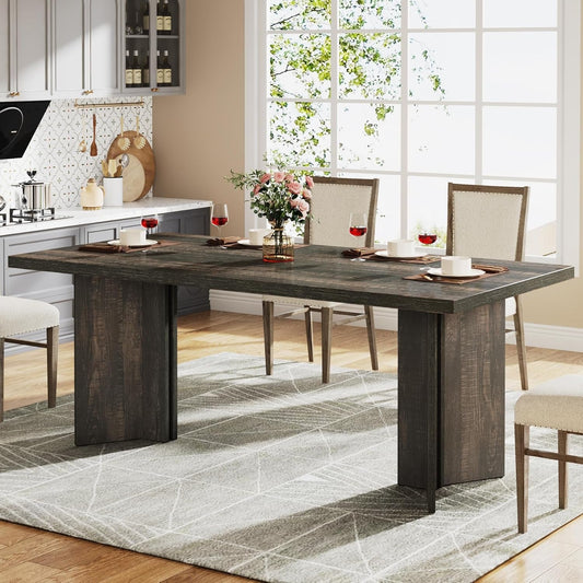 63-Inch Dining Table for 4-6, Farmhouse Kitchen Table with Large Tabletop, Rectangular Dinner Eating Table for Dining Room, Living Room, Kitchen, Dark Gray-0