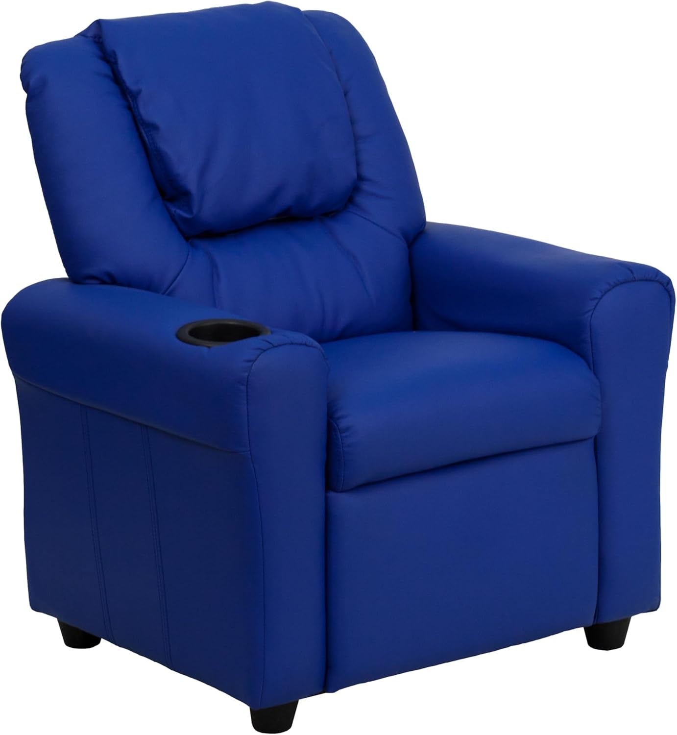 Vana Vinyl Kids Recliner with Cup Holder, Headrest, and Safety Recline, Contemporary Reclining Chair for Kids, Supports up to 90 Lbs., Blue-0