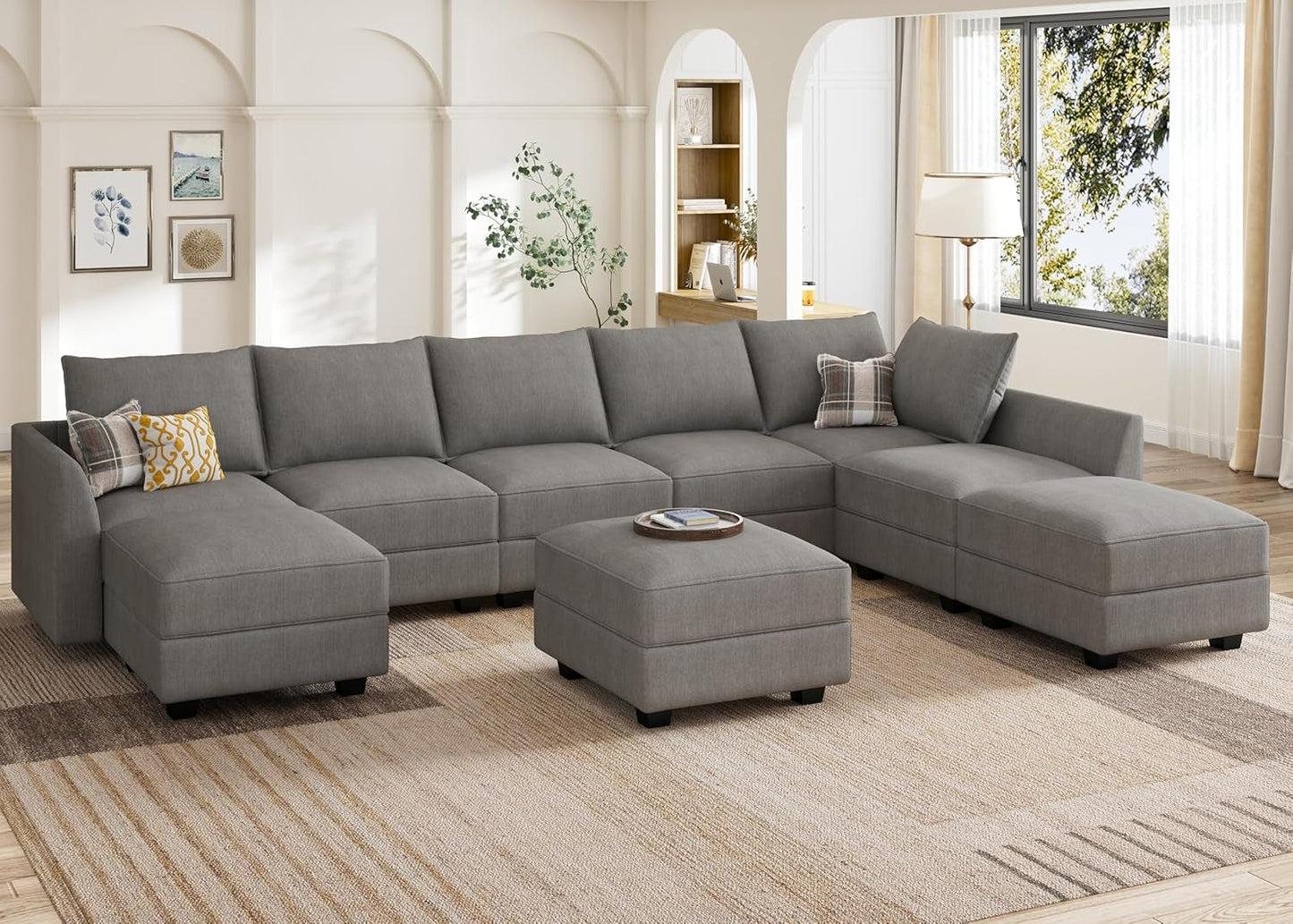 Oversized Modular Sectional Sofa with Storage Seats Reversible Sectional Couch with Ottomans U Shaped Modular Sectional Couch for Living Room, Grey-2