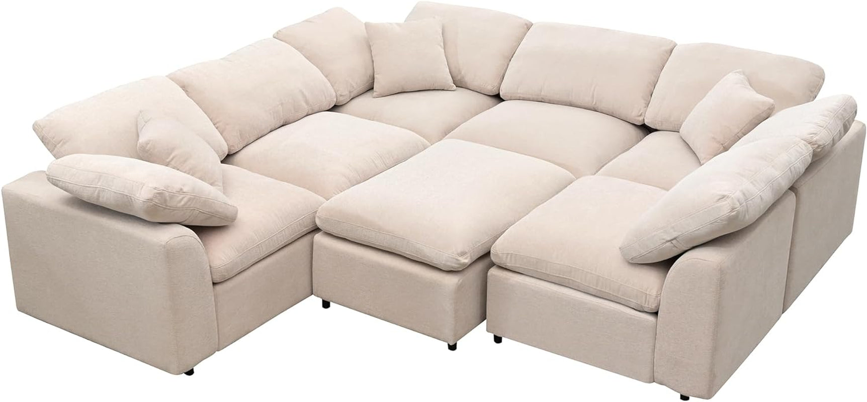 Oversized Modular Sectional Sofa with Movable Ottoman, Convertible L-Shaped Corner Couch Set, 7 Seater Reversible Corner Sofa&Couch with 5 Pillows and Removable Cushion for Living Room-2