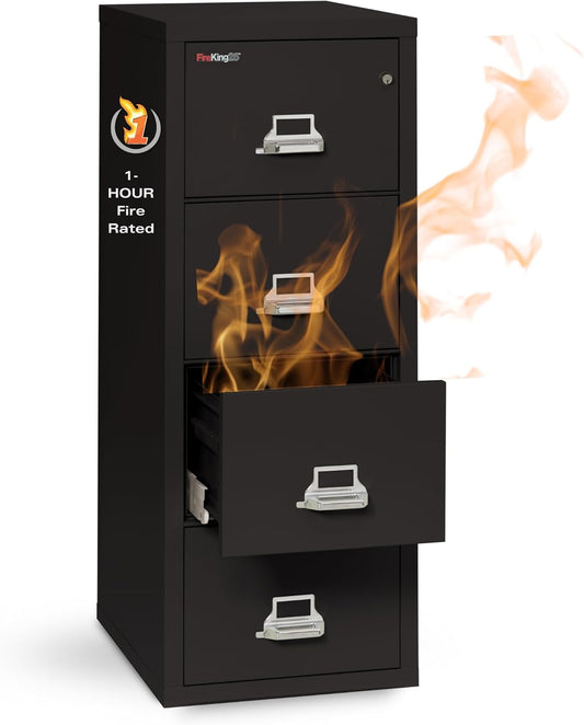 Vertical 4 Drawer Letter Fire Safe File Cabinet with Key Lock, 1 Hour Fire Rated, UL Rated & Water Resistant Home Safe, Made in the USA, Black-0