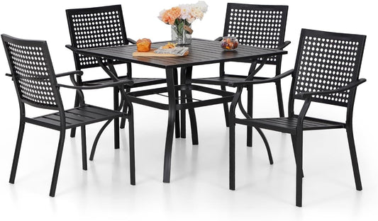 Patio Table and Chairs Set, Outdoor Dining Set for 4, 5 Piece Metal Patio Furniture, 37" Black Square Table(Beehive)-0