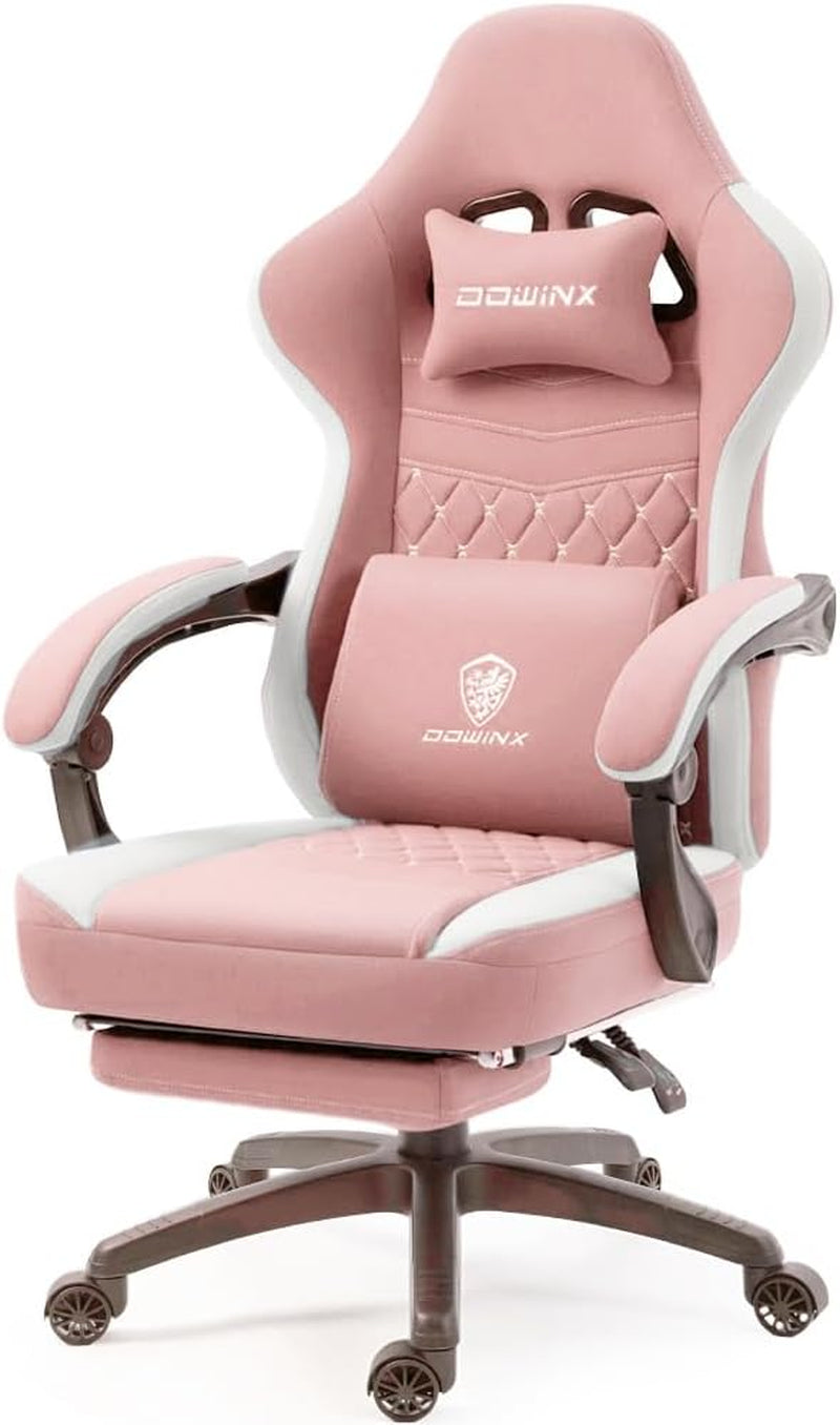 Gaming Chair Breathable Fabric Computer Chair with Pocket Spring Cushion, Comfortable Office Chair with Gel Pad and Storage Bag,Massage Game Chair with Footrest,Pink-0
