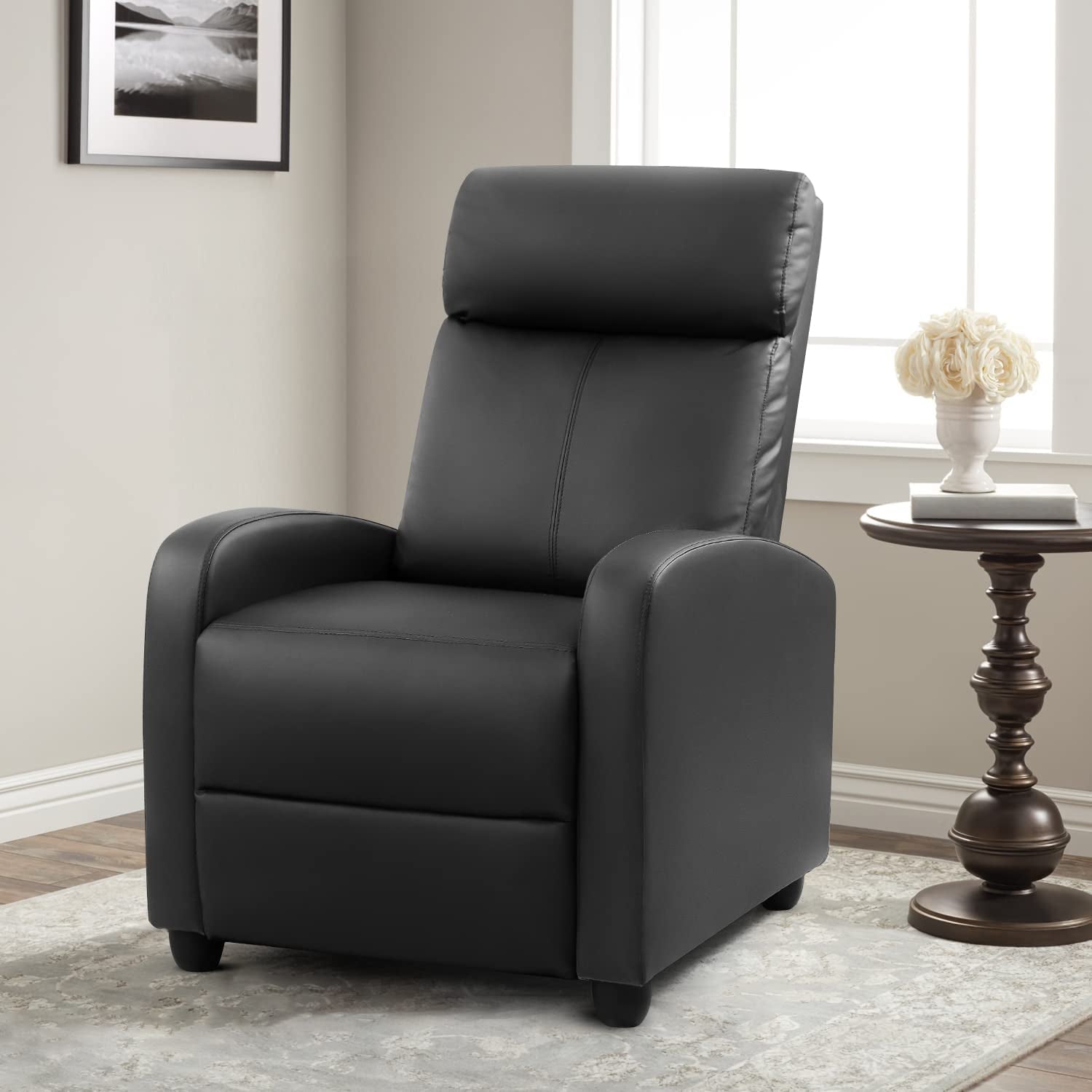 Black PU Leather Recliner Chair with Massage-0