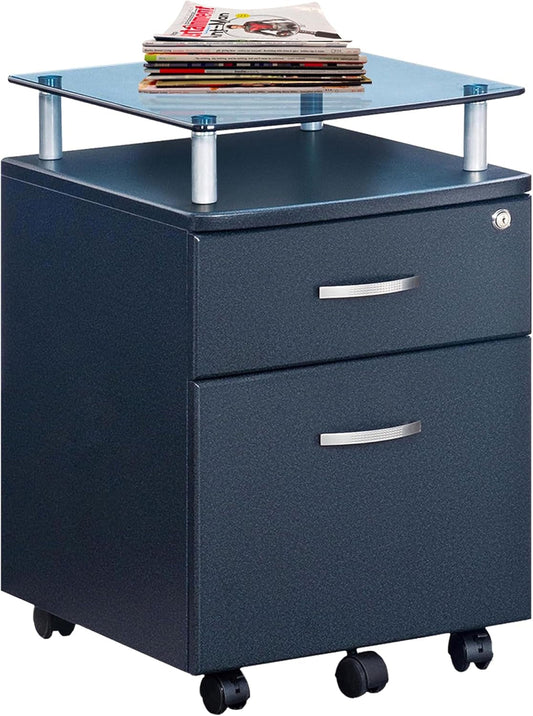 Rolling File Cabinet with Glass Top, Graphite-0