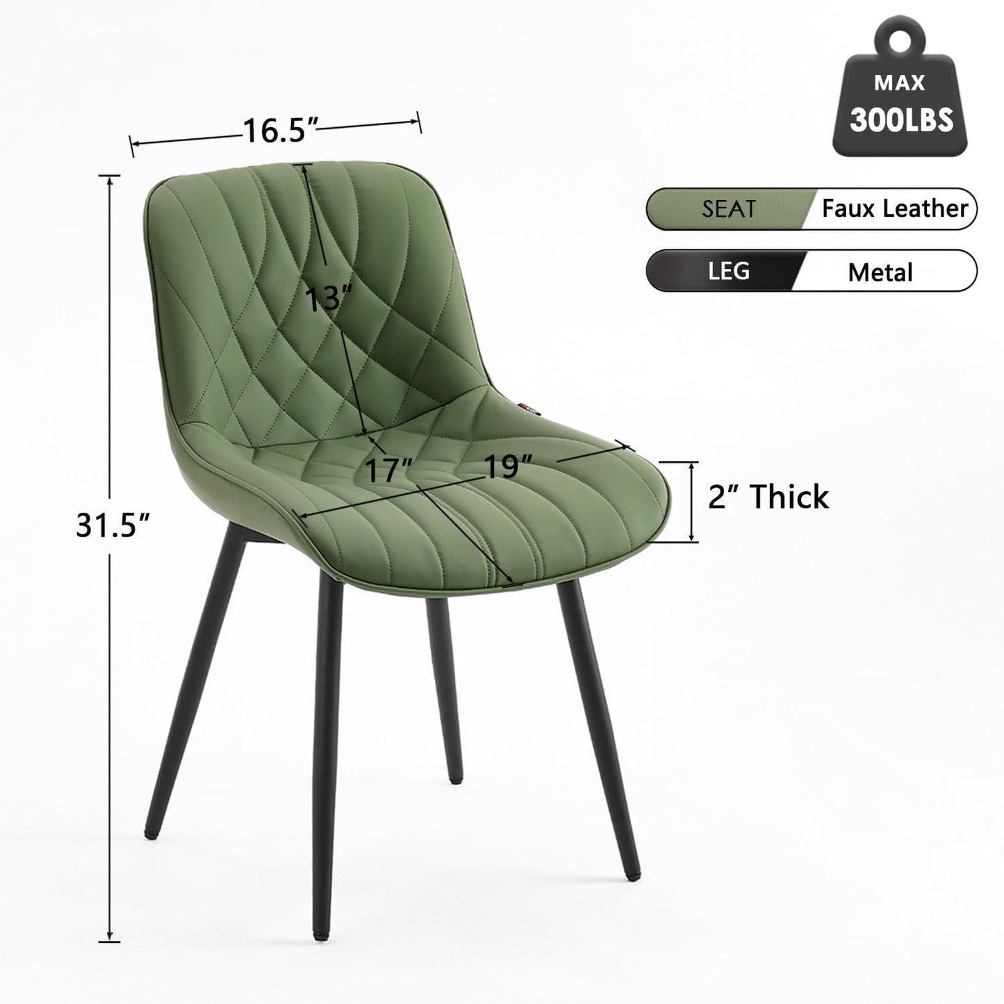 Dining Chairs Set of 2 Mid Century Modern Kitchen Chair Comfortable Upholstered Faux Leather Dinner Chairs for Kitchen Dining Room, Olive-1