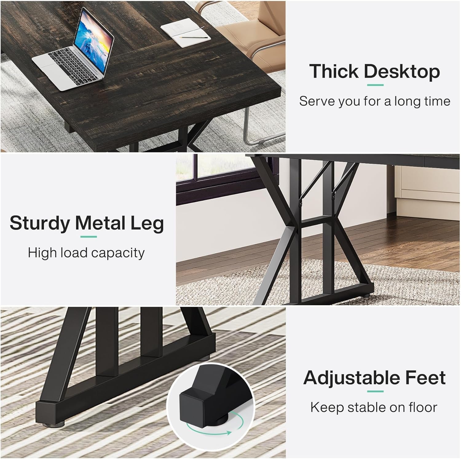 70.8-Inch Executive Desk, Large Computer Office Desk Workstation, Modern Simple Style Laptop Desk Study Writing Table Business Furniture for Home Office (Black Oak, 70.8 Inch)-4