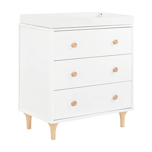 Lolly 3-Drawer Changer Dresser with Removable Changing Tray in White and Natural, Greenguard Gold Certified-0