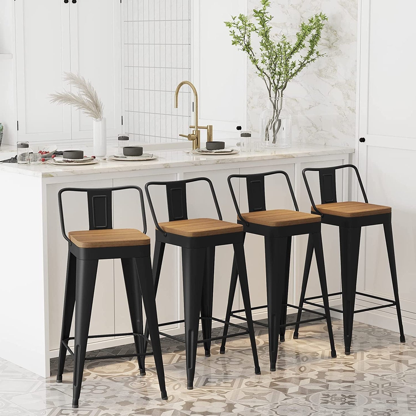 Removable Back Metal Barstools, Set of 4-0