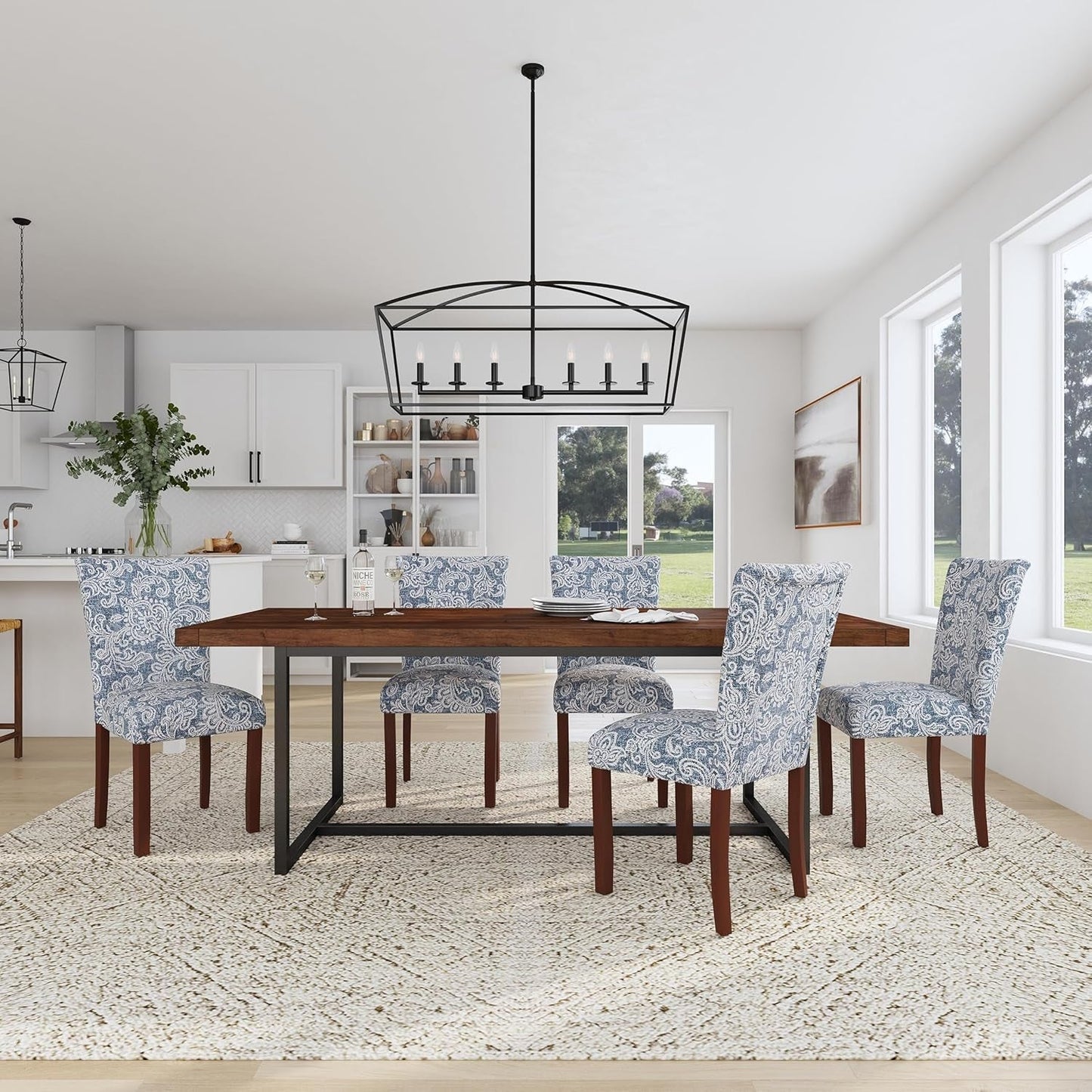 Classic Parsons Dining Chair -Denim Jacobean Print (Set of 2)-1