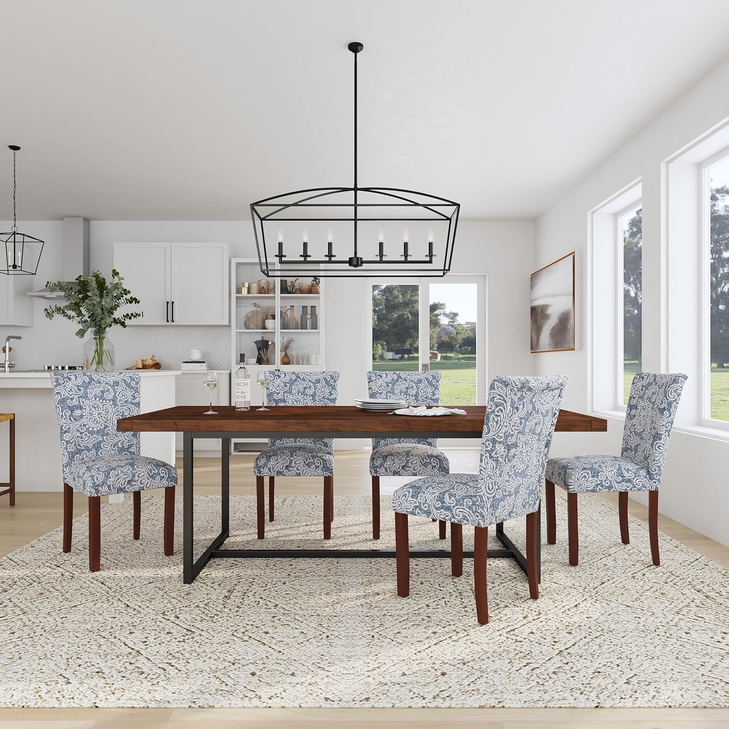 Classic Parsons Dining Chair -Denim Jacobean Print (Set of 2)-1