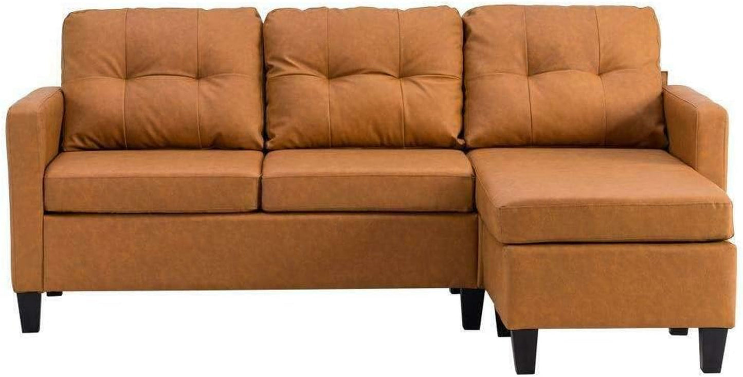 JHUS Faux Leather Sectional Sofa L-Shaped Couch W/Reversible Chaise Light Brown Sofa Sofa Bed Sleeper Sofa Sectional Sofa Couches for Living Room Sofas for Living Room Living Room Furniture-0