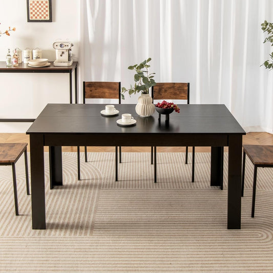Dining Table for 6, Wood Rectangular Table, 63" L X 31.5" W X 30" H Large Farmhouse Center Table, Home Furniture Kitchen Table, Modern Dining Room Table, Supporting for 330LBS, Black-1