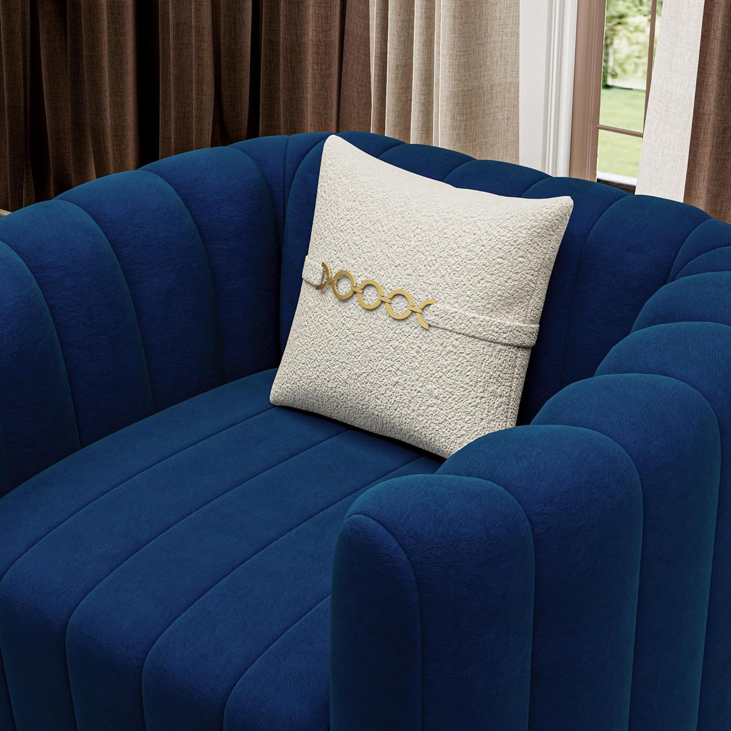 KEAI Blue Velvet Tufted Sofa Set for Living Room, 3 Piece Modern Design Couch Set with Gold Metal Ball Legs, Lovely Upholstered Sherpa Furniture Set for Office (Blue, 1+1+3 Set)-4