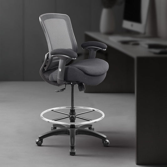 400Lbs Mid Back Mesh Ergonomic Drafting Chair Big Adjustable Foot Ring Height Adjustable Armrest (Black) ﻿-1