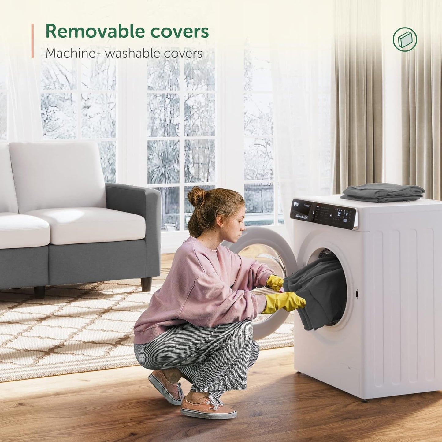 Dark Grey Convertible L-Shaped Sectional Sofa, Chaise-3