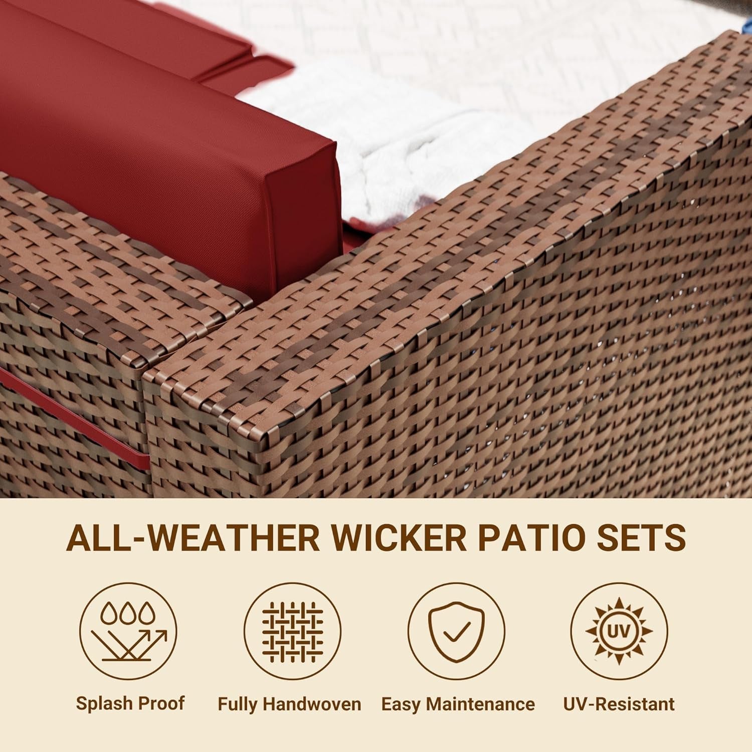 Patio Furniture Set, Modular 7-Piece Patio Conversation Sets with Coffee Table, All-Weather Wicker Outdoor Sectional for Backyard and Balcony, Wine (Waterproof Covers Included)-3