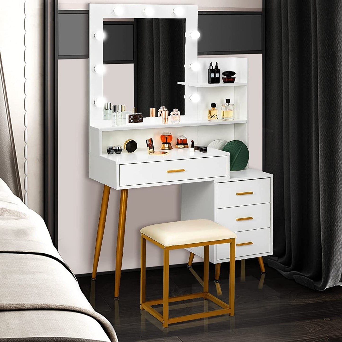 White and Gold Vanity Table Set-2