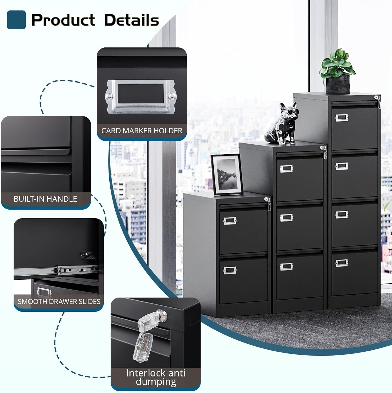 4 Drawer Filing Cabinets with Lock, Metal File Cabinet with 4 Drawers, Home Office File Folders Cabinet for Letter Legal A4 File Size-4