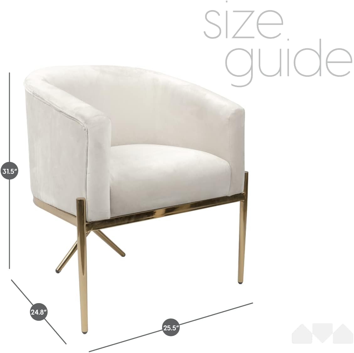 Arm Chair for Living Room and Dining Room with Upholstered Easy Clean Velvet and X Shaped Gold Legs, Ivory-2