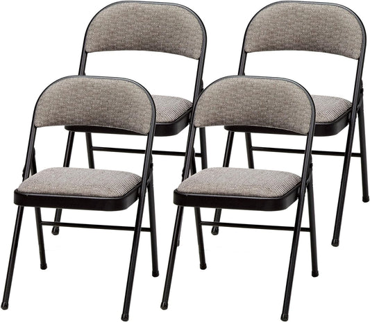 4 Pack Padded Folding Chairs, Cushioned Metal Fabric Foldable Chair, Black-0