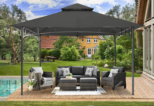 Outdoor Garden Gazebo for Patios with Stable Steel Frame(11X11, Dark Gray)-0