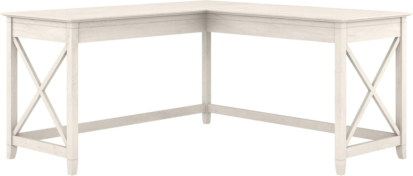 Bush Furniture Key West 60W Modern Farmhouse L Shaped Desk in Linen White Oak | 60-Inch Corner Table for Home Office-0