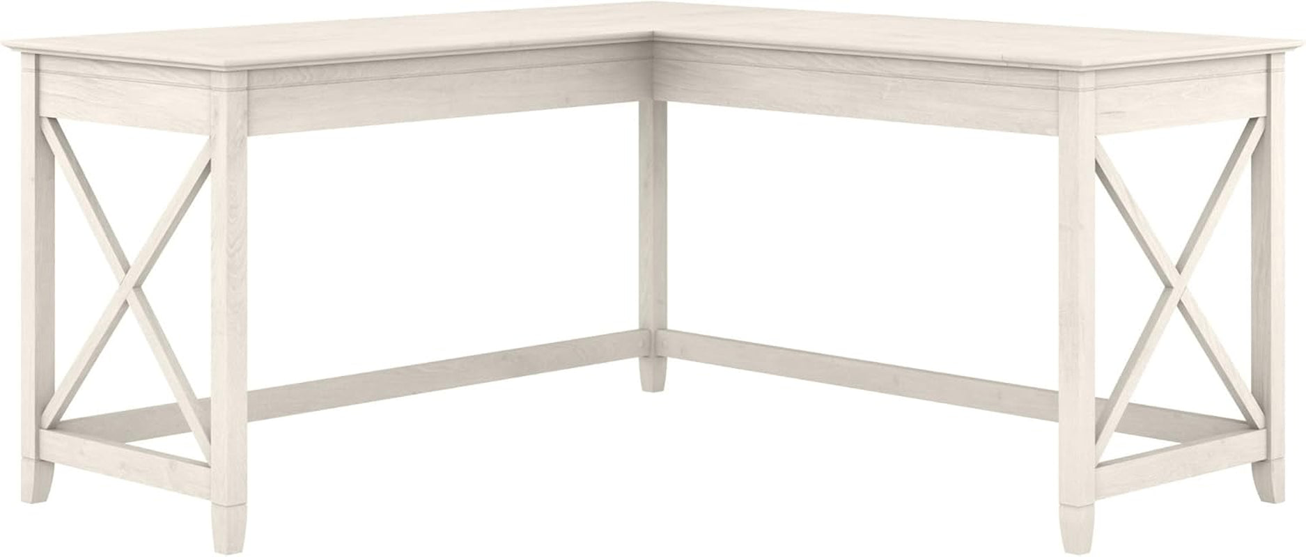 Bush Furniture Key West 60W Modern Farmhouse L Shaped Desk in Linen White Oak | 60-Inch Corner Table for Home Office-0