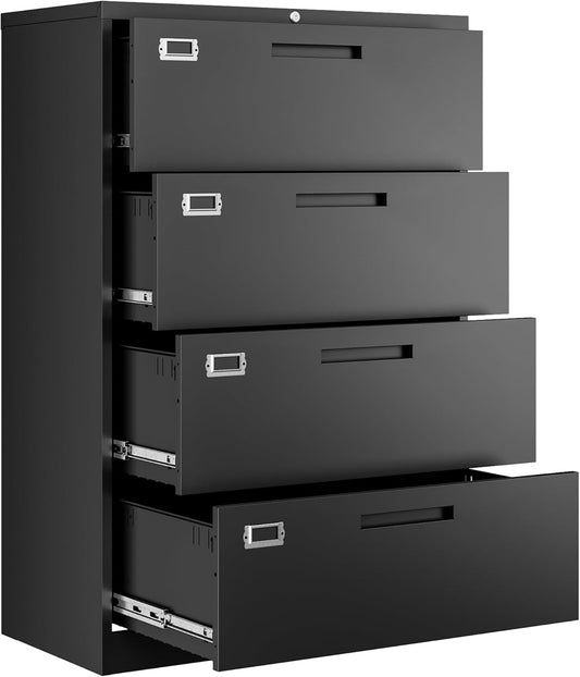 File Cabinets,4 Drawer Metal Lateral Filing Organization Storage Cabinets with Lock,Home Office for Hanging Files Letter/Legal/F4/A4 Size (Require Assembly)-0