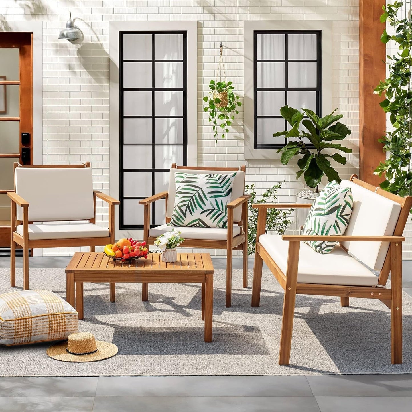 Acacia Wood 4 Piece Patio Conversation Set-1