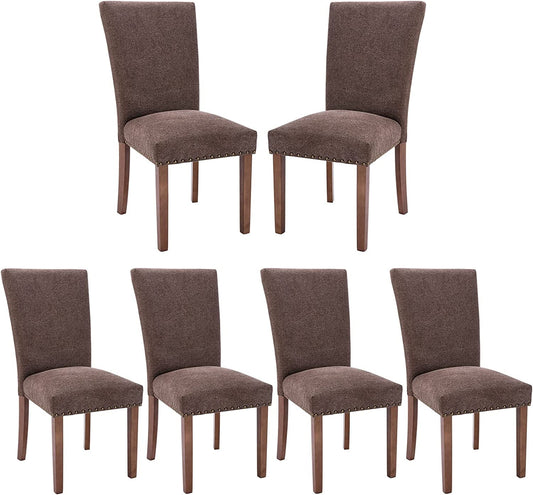 Upholstered Parsons Dining Chairs Set of 6, Brown-1