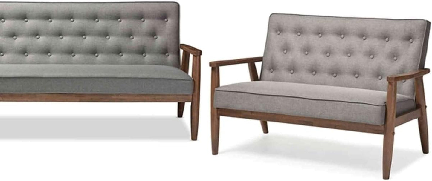 Grey Mid-Century Modern Fabric 3-Piece Sofa Set-2