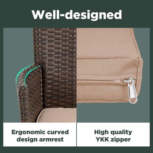 Outdoor Patio Furniture Set，3 Pieces Wicker Bistro Set Outdoor Patio Set Rattan Chair Conversation Sets Patio Sofa Wicker Table Set for Yard Backyard Lawn Porch Poolside Balcony (Khaki)-1