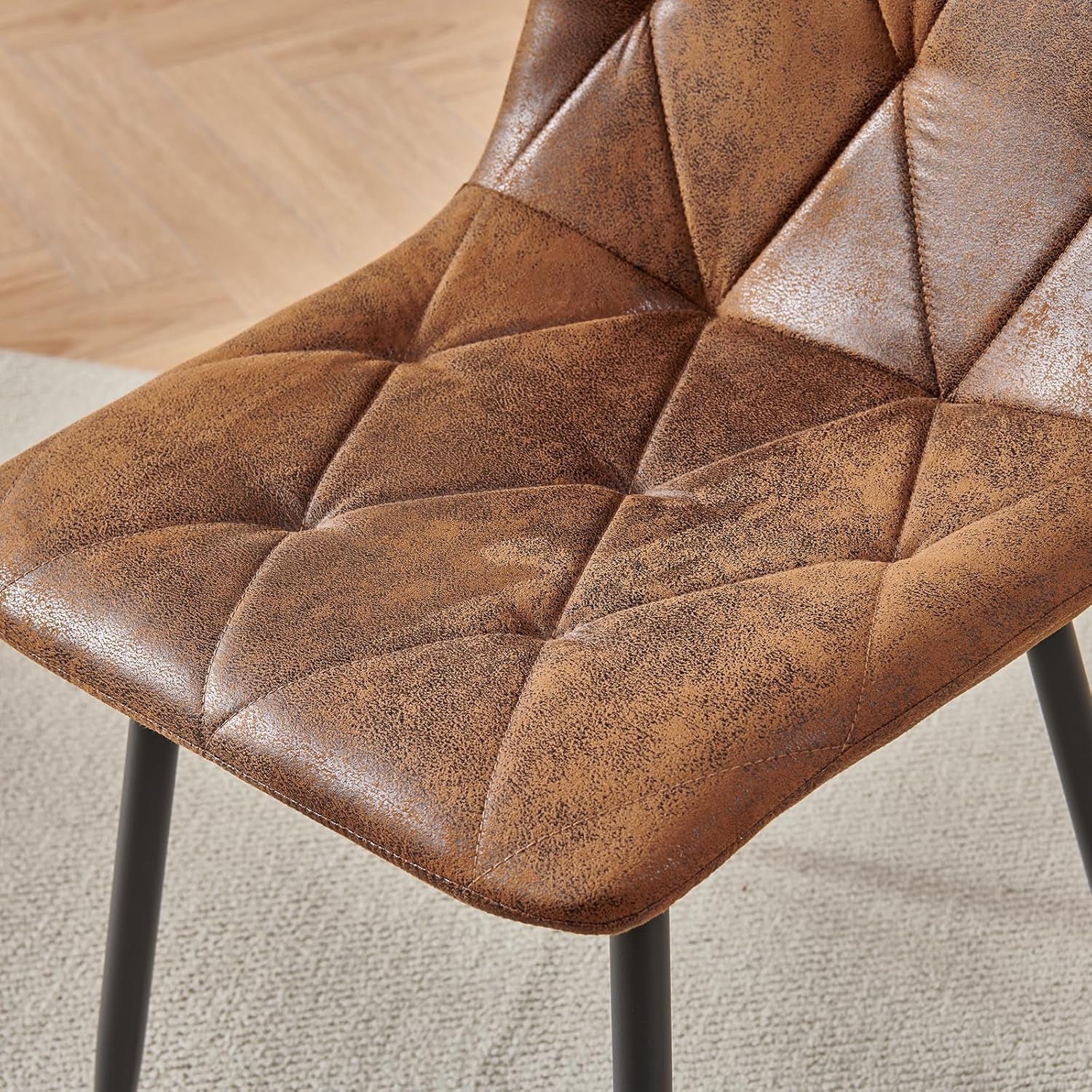 4 Set of Dining Chairs, Metal Frame Dining Chair for Kitchen Room,Technology Cloth Seat Chair for Living Room, Bedroom(Brown)-4