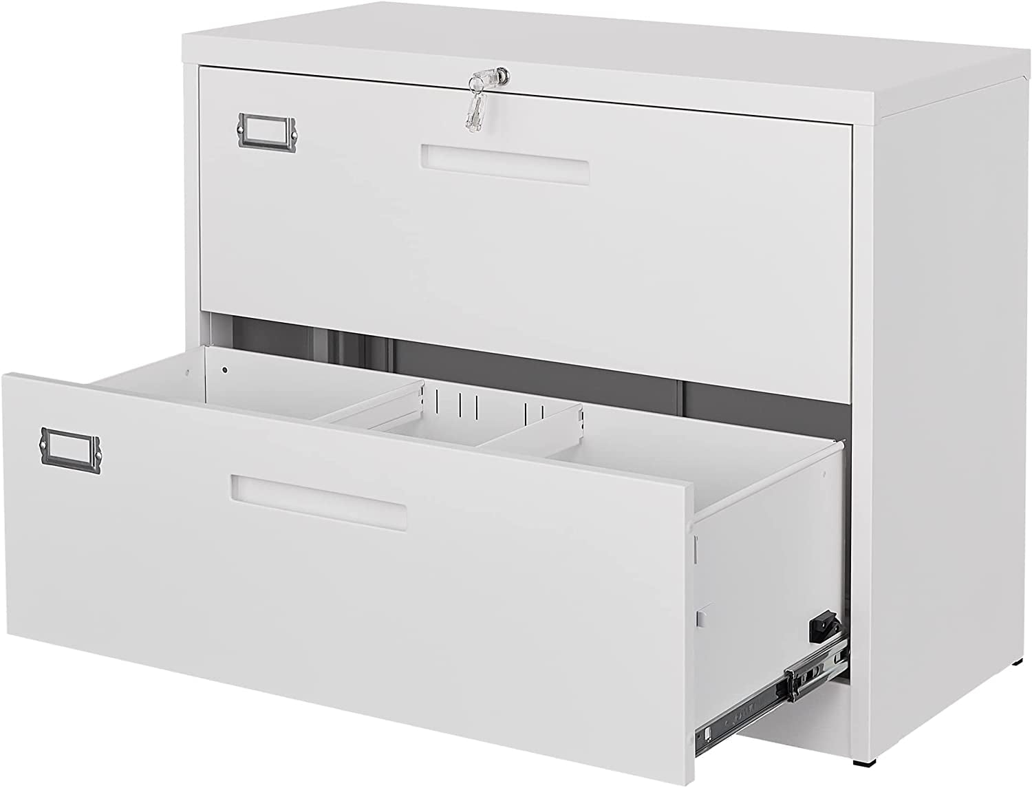 White 2-Drawer Metal Filing Cabinet with Lock-1