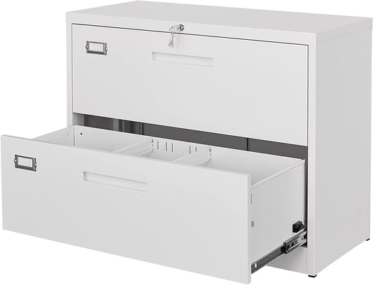 White 2-Drawer Metal Filing Cabinet with Lock-1