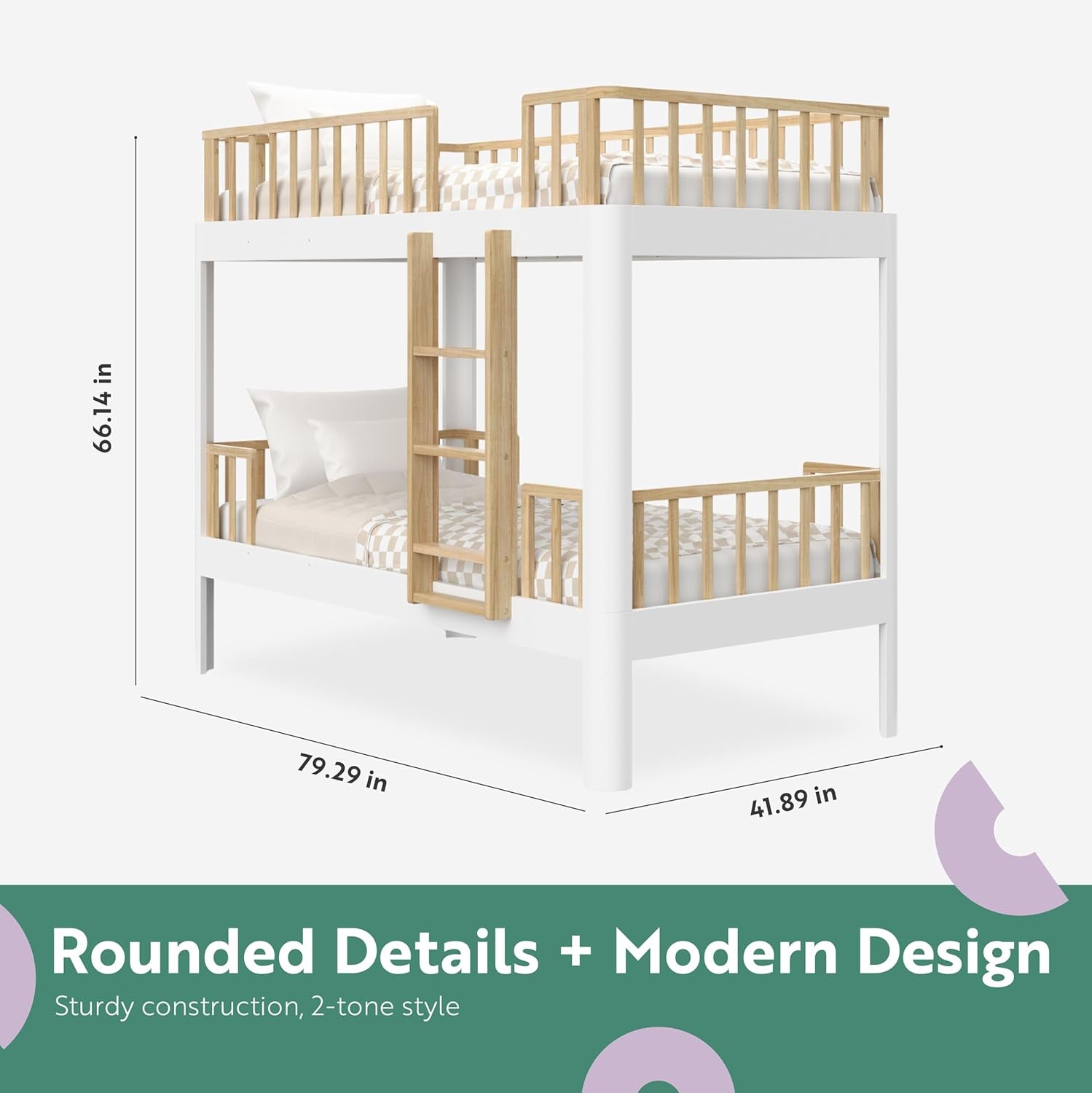 Next Santos Twin-Over-Twin 5-In-1 Convertible Bunk Bed (White with Natural) – GREENGUARD Gold Certified, Converts to Loft Bed and Twin Beds, Modern Style for Kids Room-2