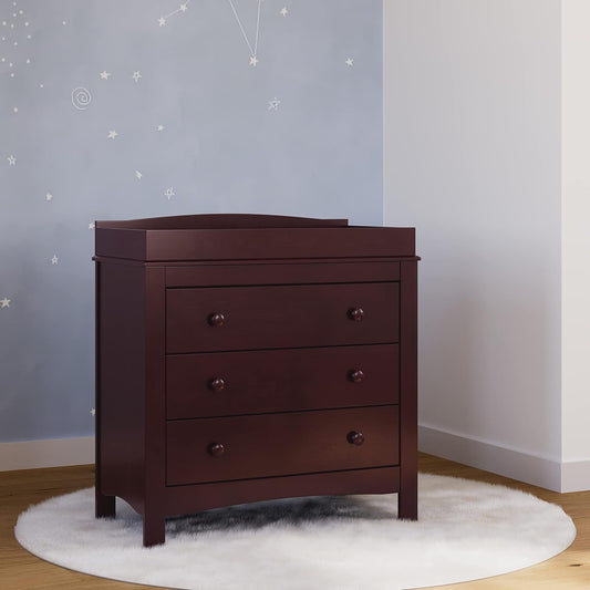 Noah 3 Drawer Chest with Changing Topper (Espresso) – GREENGUARD Gold Certified, Baby Dresser with Changing Table Top, Dresser for Nursery, 3 Drawer Kids Dresser-1