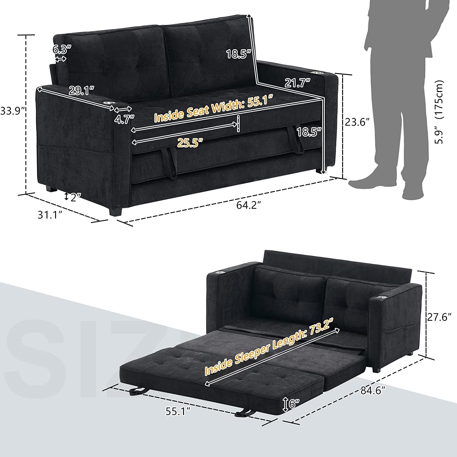 Upgraded Full Size Futon Sofa Bed, Convertible-2