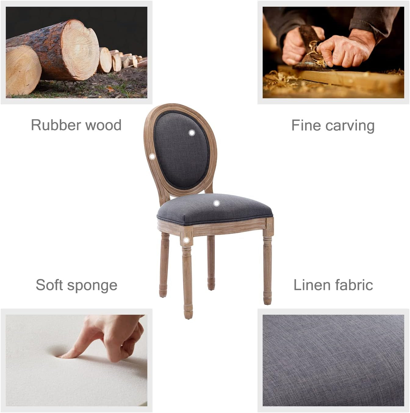 French Country Dining Chairs Set of 6, Farmhouse Dining Chairs with round Backrest, Mid Century Upholstered Dining Chairs with Solid Wood Leg for Dining Room Bedroom Kitchen Restaurant-4