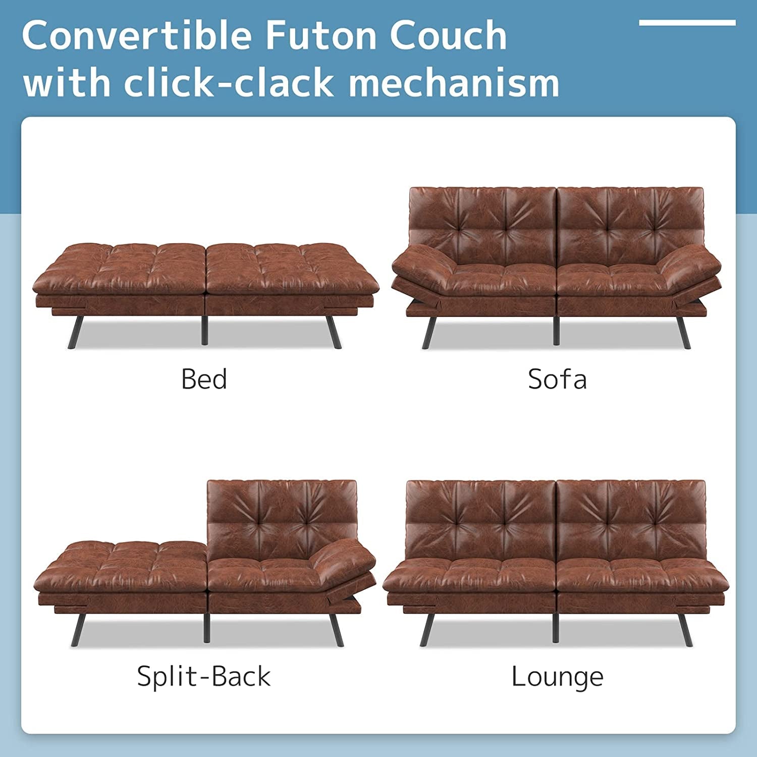 Memory Foam Futon Sofa Bed for Small Spaces-2