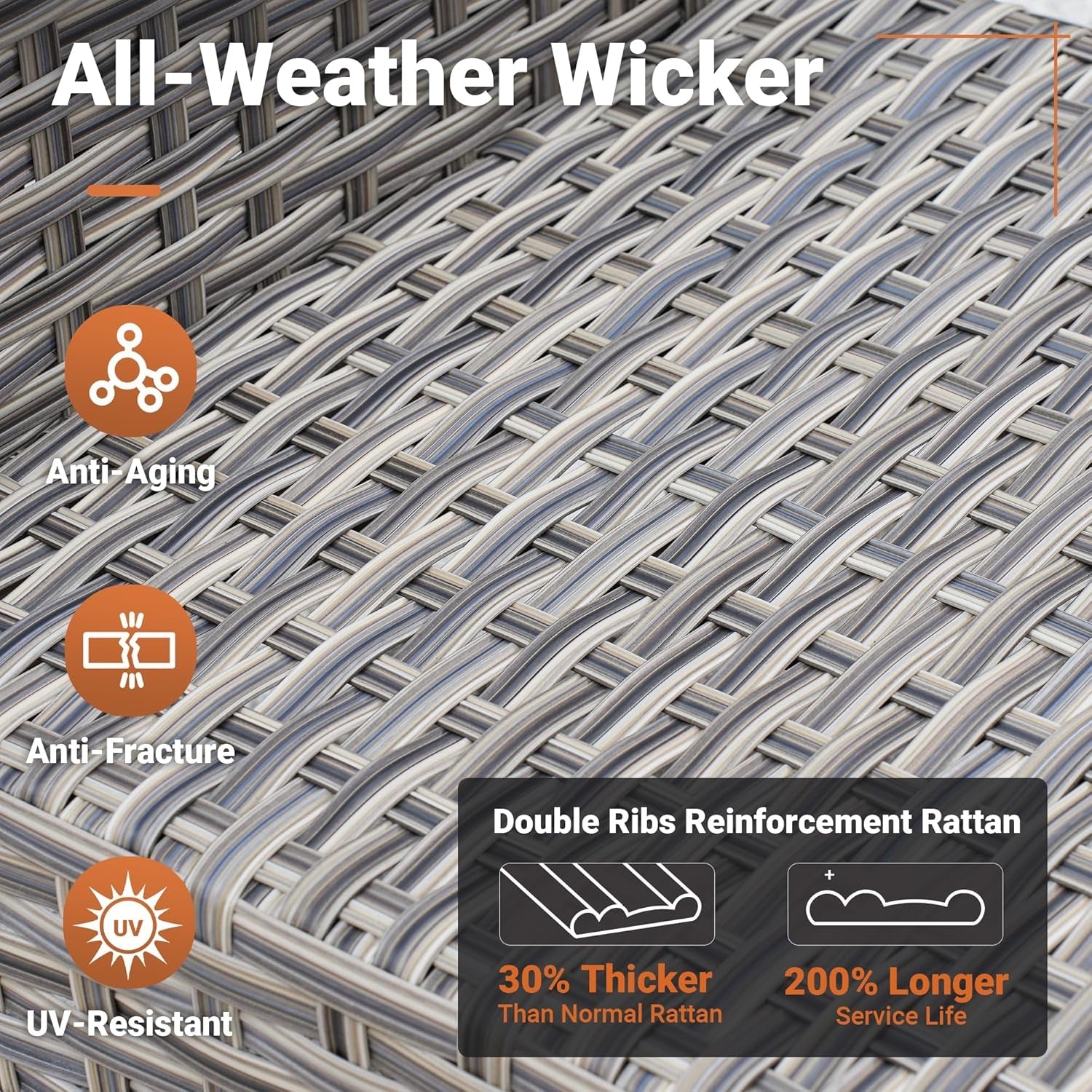 Outdoor 8 Piece Patio Furniture with Cozy Comfortable Swivel Chair,Rattan Wicker Coversation Couch Set with 3 Seater Sofa,Sectional Set for outside Patio Balcony Backyard Pool,Orange-1