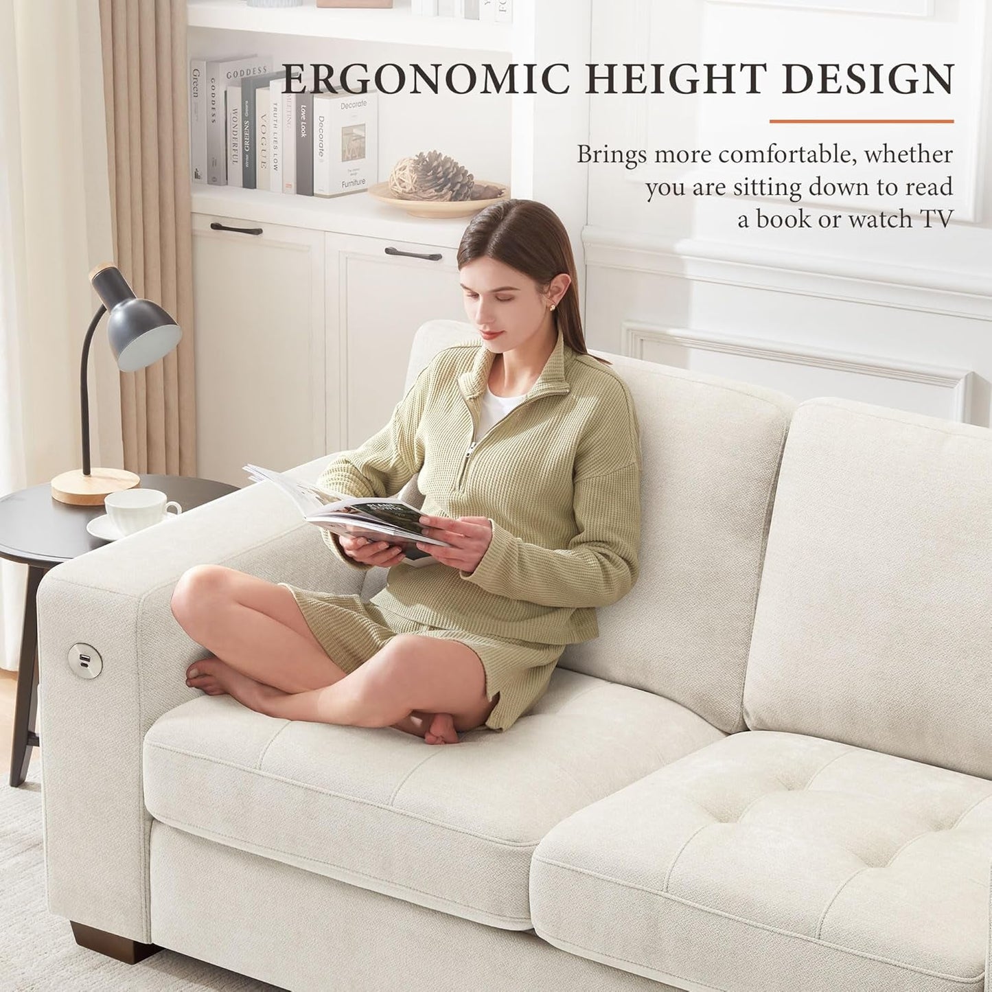 Sofa 70 Inch Loveseat with Usb/Type-C Charging Port & Side Pocket, Comfy Modern 2-Seats Sofa for Living Room & Bedroom, Removable Medium Firm Sofa Cushion, Breathable Chenille Fabric, Beige-4