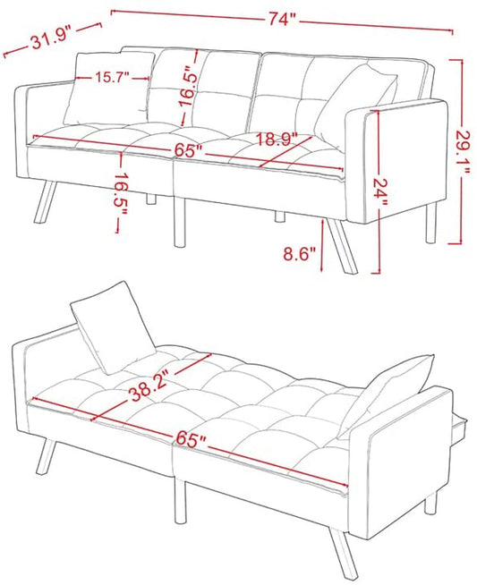 Adjustable Loveseat Sofa Bed with Metal Legs-1