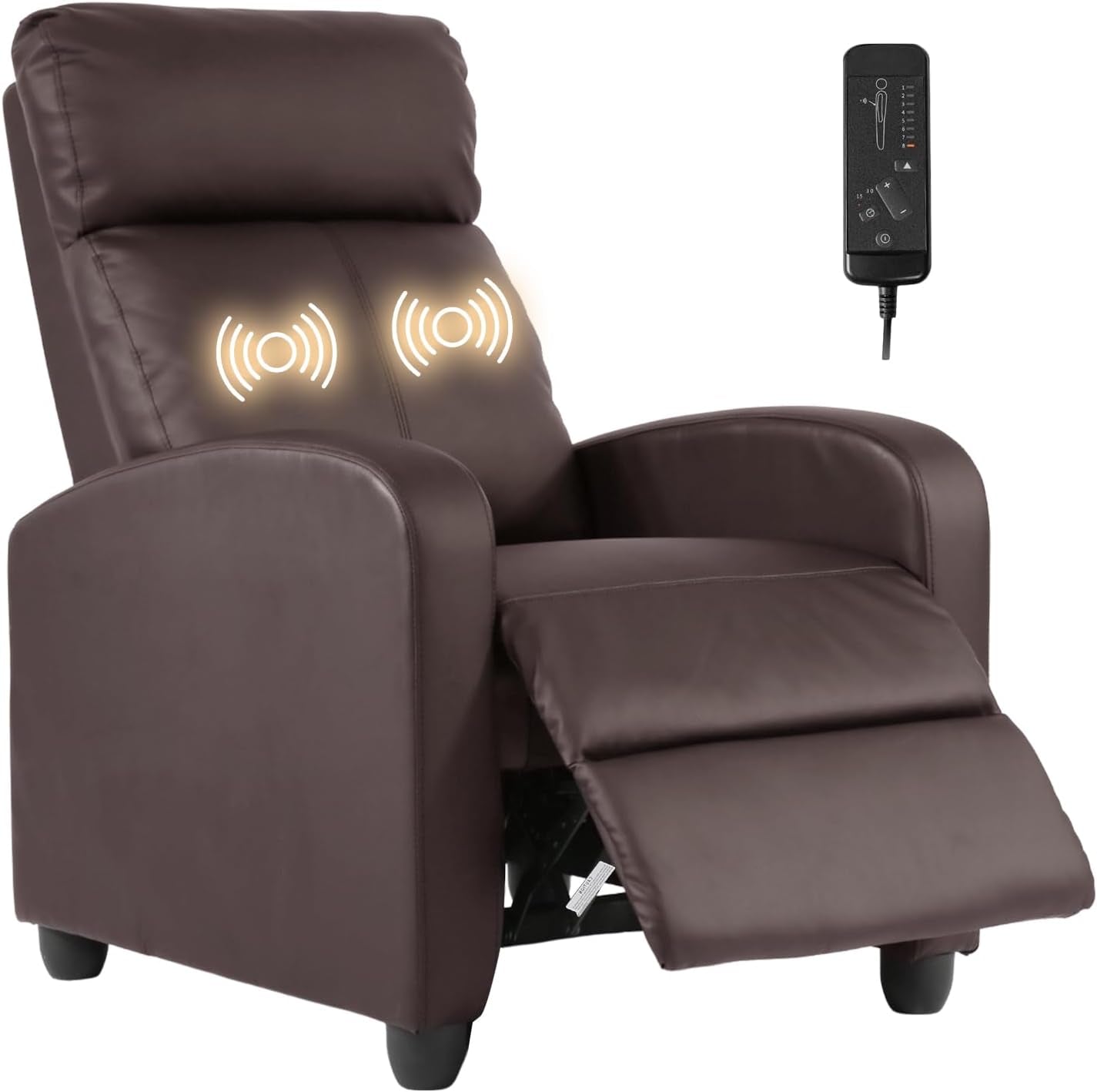 Recliner Chair Breathable Padded PU Leather Massage Single Sofa Recliners for Small Recliner Chair with Footrest Home Theater Seating for Bedroom Living Room,Brown-0