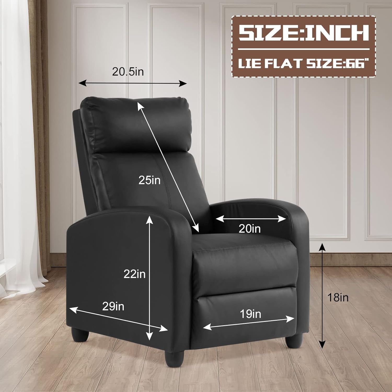 Lazy Recliner Massage Recliner Chair Living Room Sofa Reading Chair Home Theater Seating Modern Chair Easy Lounge PU Leather Padded Seat Backrest Black, 39.8 X 27 X 34 Inches (SS-AC207-B)-2