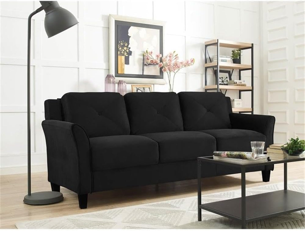 2-Piece Polyester Microfiber Fabric Upholstered Sofa Set with 78" W Sofa & 56" W Loveseat, Curved Arms, Sturdy Wood Frame & Legs, Tufted Back Cushions, in Black Finish-3